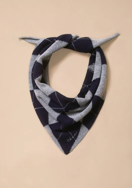 Merino Triangle Scarf - Navy Argyle