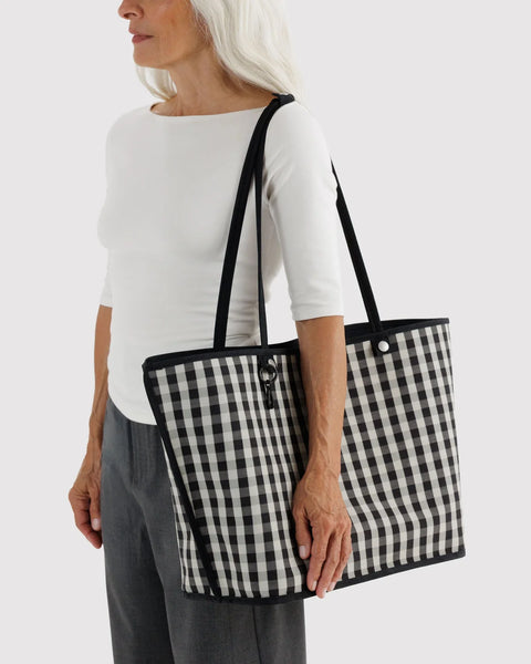 Large Nylon Reversible Tote - Black/Gingham