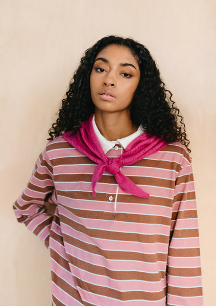 Merino Triangle Scarf — Magenta Pointelle