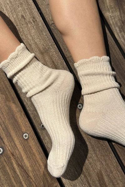 Linen Scallop Socks - Naturel
