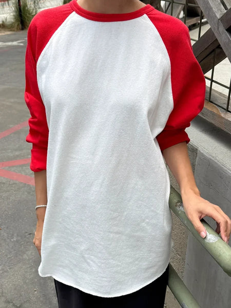 Heavy Cotton Raglan Long Sleeve Tee - White/Tomato