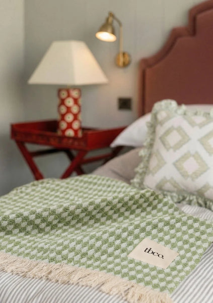 Cotton Throw Green Argyle