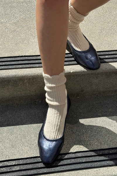 Linen Scallop Socks - Naturel