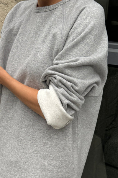 Pre-Order: French Terry Cotton Raglan Long Sleeve Tee - Melange Grey