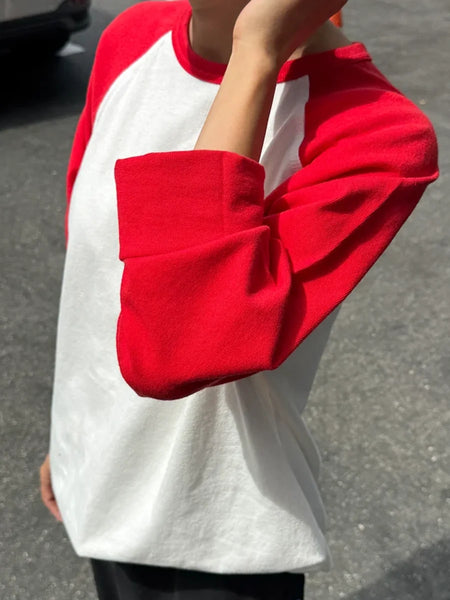 Heavy Cotton Raglan Long Sleeve Tee - White/Tomato