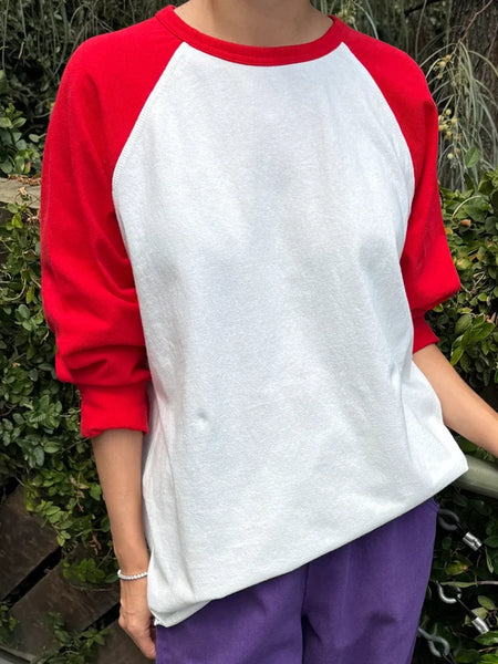 Heavy Cotton Raglan Long Sleeve Tee - White/Tomato