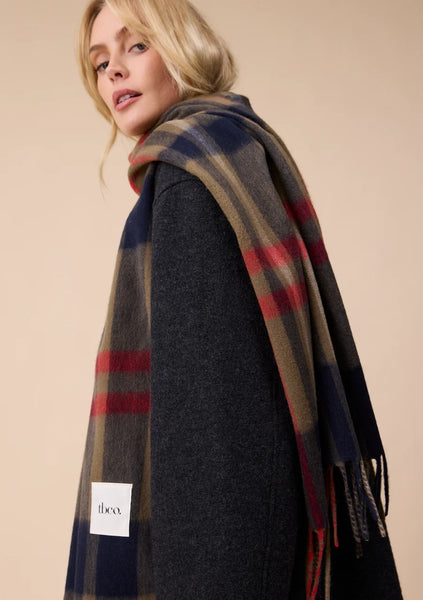 Lambswool Oversized Scarf in Green and Blue Modern Check