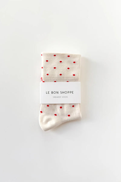 Sneaker Socks - Polka Dot- Cream and Red