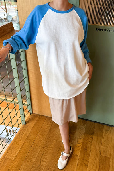 Heavy Cotton Raglan Long Sleeve Tee - White/French Blue
