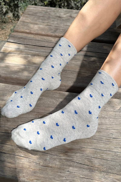 Heart Sneaker Socks - Grey/Cobalt Blue