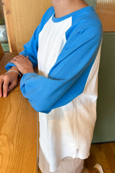 Heavy Cotton Raglan Long Sleeve Tee - White/French Blue