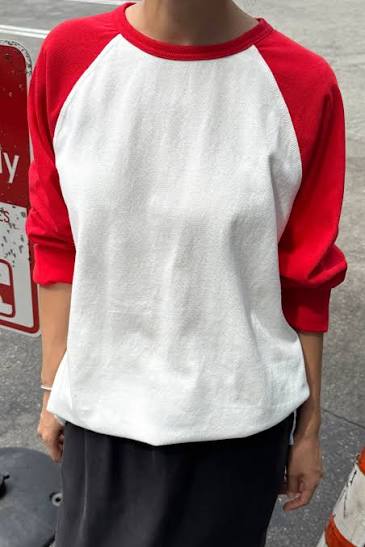 Heavy Cotton Raglan Long Sleeve Tee - White/Tomato
