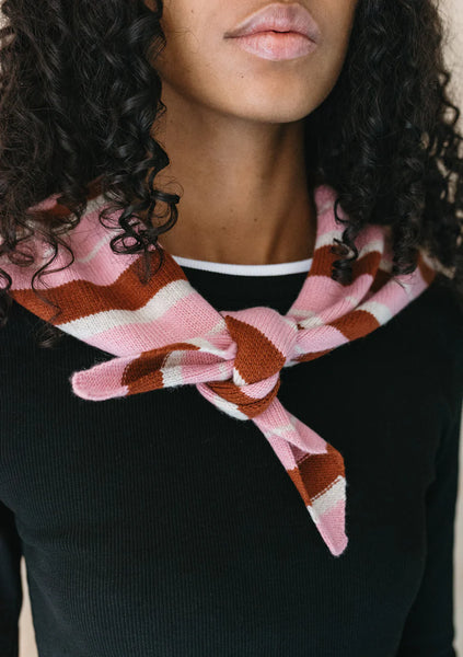 Merino Triangle Scarf - Pink and Rust Stripe
