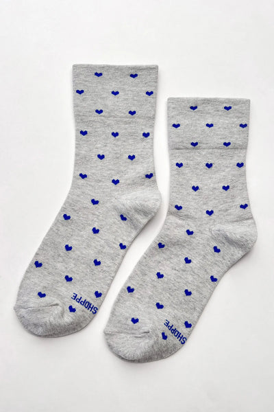Heart Sneaker Socks - Grey/Cobalt Blue