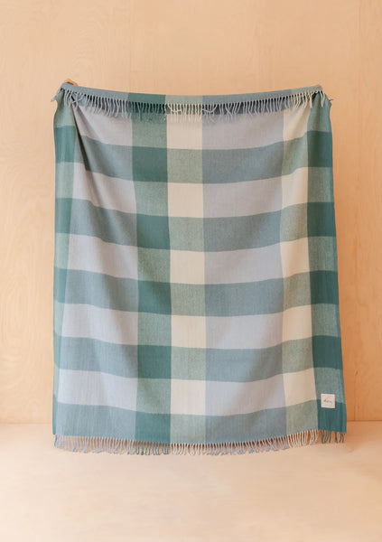 Recycled Wool Blanket in Blue Check