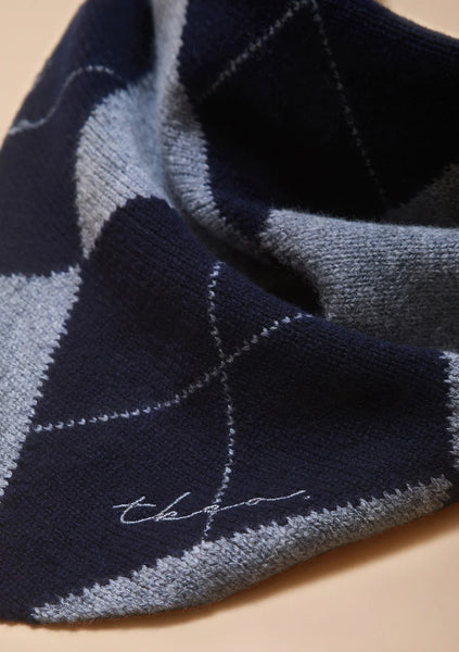 Merino Triangle Scarf - Navy Argyle