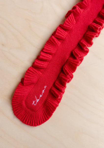 Merino Wool Skinny Scarf in Red Ruffle