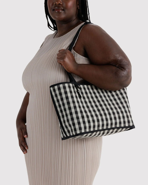 Medium Nylon Reversible Tote - Black/Gingham