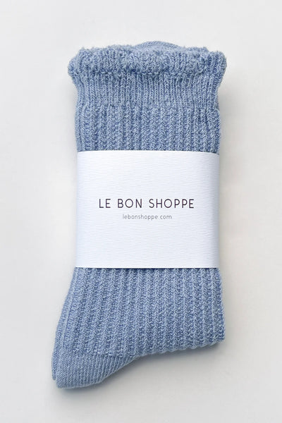 Linen Scallop Socks - Pale Blue