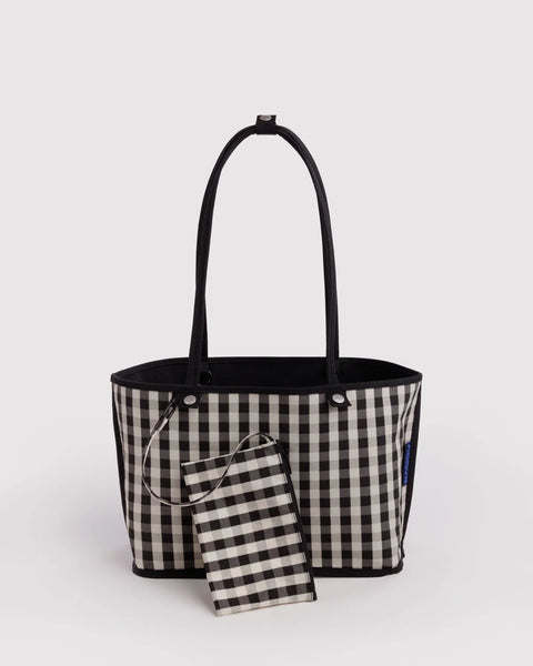 Medium Nylon Reversible Tote - Black/Gingham
