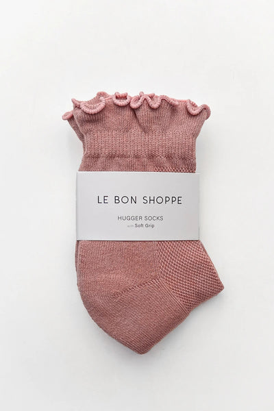 Ruffled Hugger Crew Socks - Vintage Pink/Black
