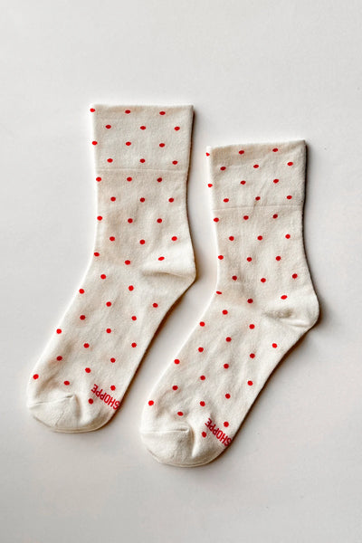 Sneaker Socks - Polka Dot- Cream and Red