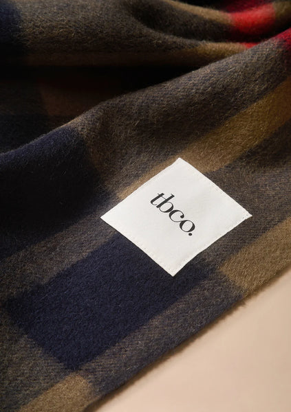 Lambswool Oversized Scarf in Green and Blue Modern Check