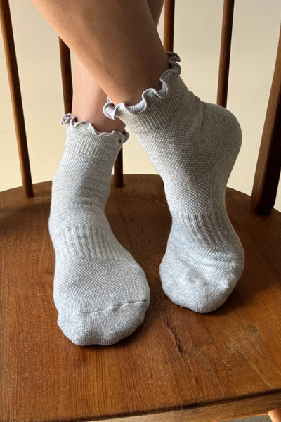 Ruffled Hugger Crew Socks - Vintage Grey/Red