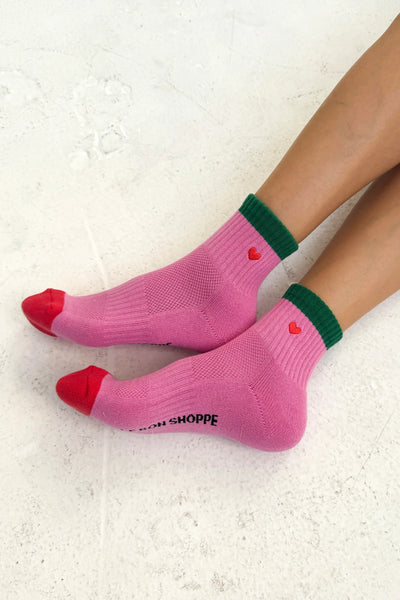 Embroidered Colourblock Girlfriend Socks - ROSE Green + HEART