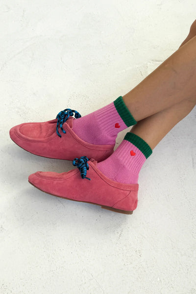 Embroidered Colourblock Girlfriend Socks - ROSE Green + HEART