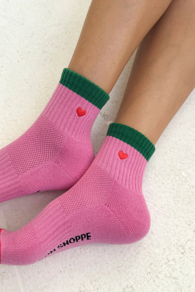 Embroidered Colourblock Girlfriend Socks - ROSE Green + HEART