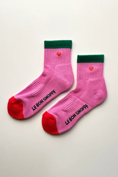 Embroidered Colourblock Girlfriend Socks - ROSE Green + HEART