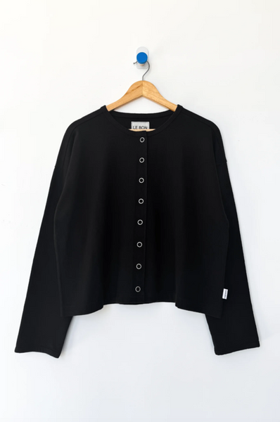 Soft Jersey Snap Cardigan - Black