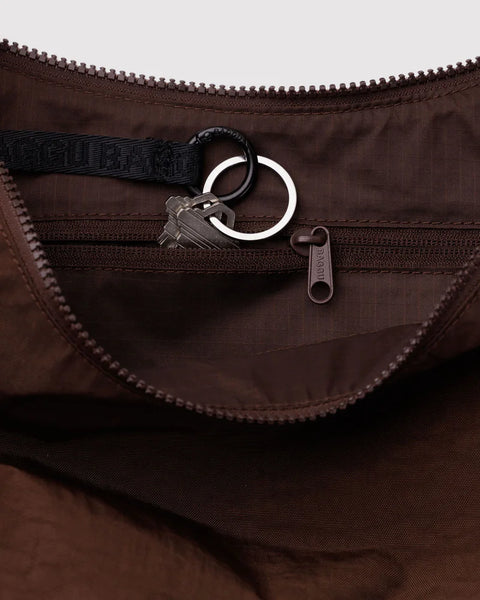 Medium Nylon Crescent Bag - Coffee