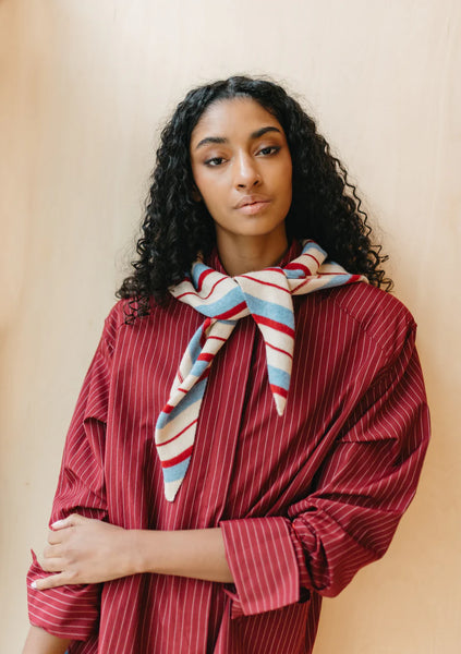 Merino Triangle Scarf - Blue and Red Stripe