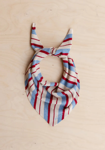 Merino Triangle Scarf - Blue and Red Stripe
