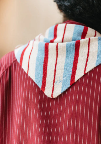 Merino Triangle Scarf - Blue and Red Stripe
