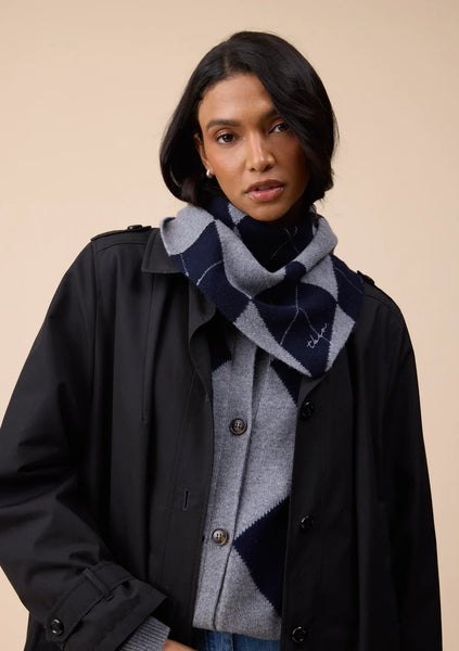 Merino Triangle Scarf - Navy Argyle