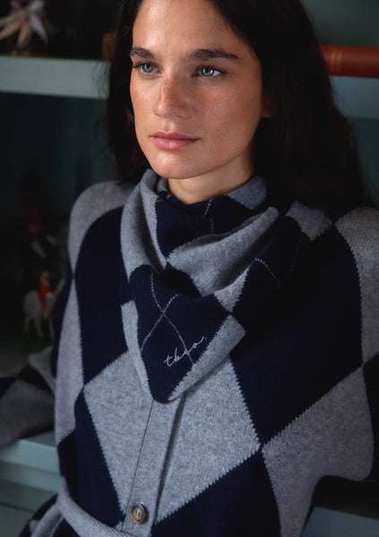 Merino Triangle Scarf - Navy Argyle