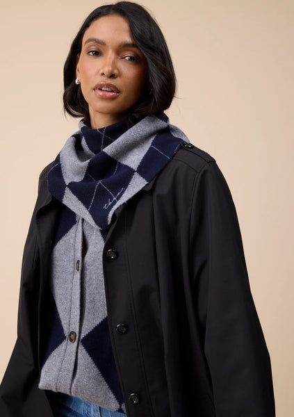 Merino Triangle Scarf - Navy Argyle