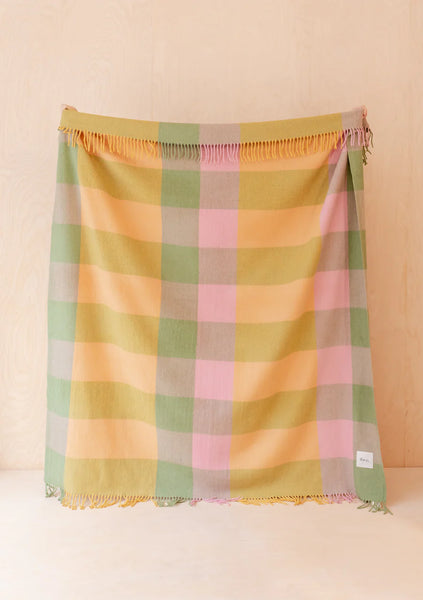Recycled Wool Blanket in Pink Green Bold Check