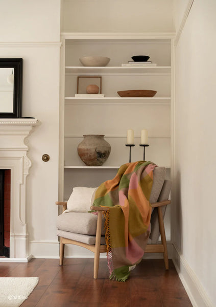 Recycled Wool Blanket in Pink Green Bold Check