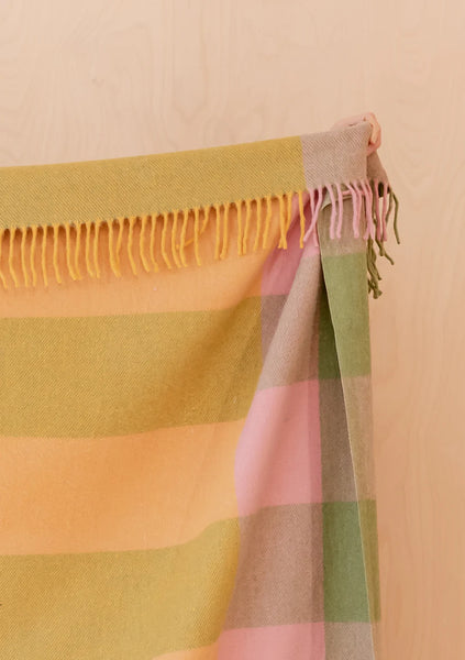 Recycled Wool Blanket in Pink Green Bold Check