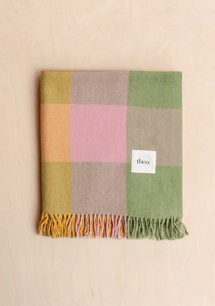 Recycled Wool Blanket in Pink Green Bold Check