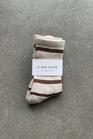 Striped Boyfriend Socks -  Flax