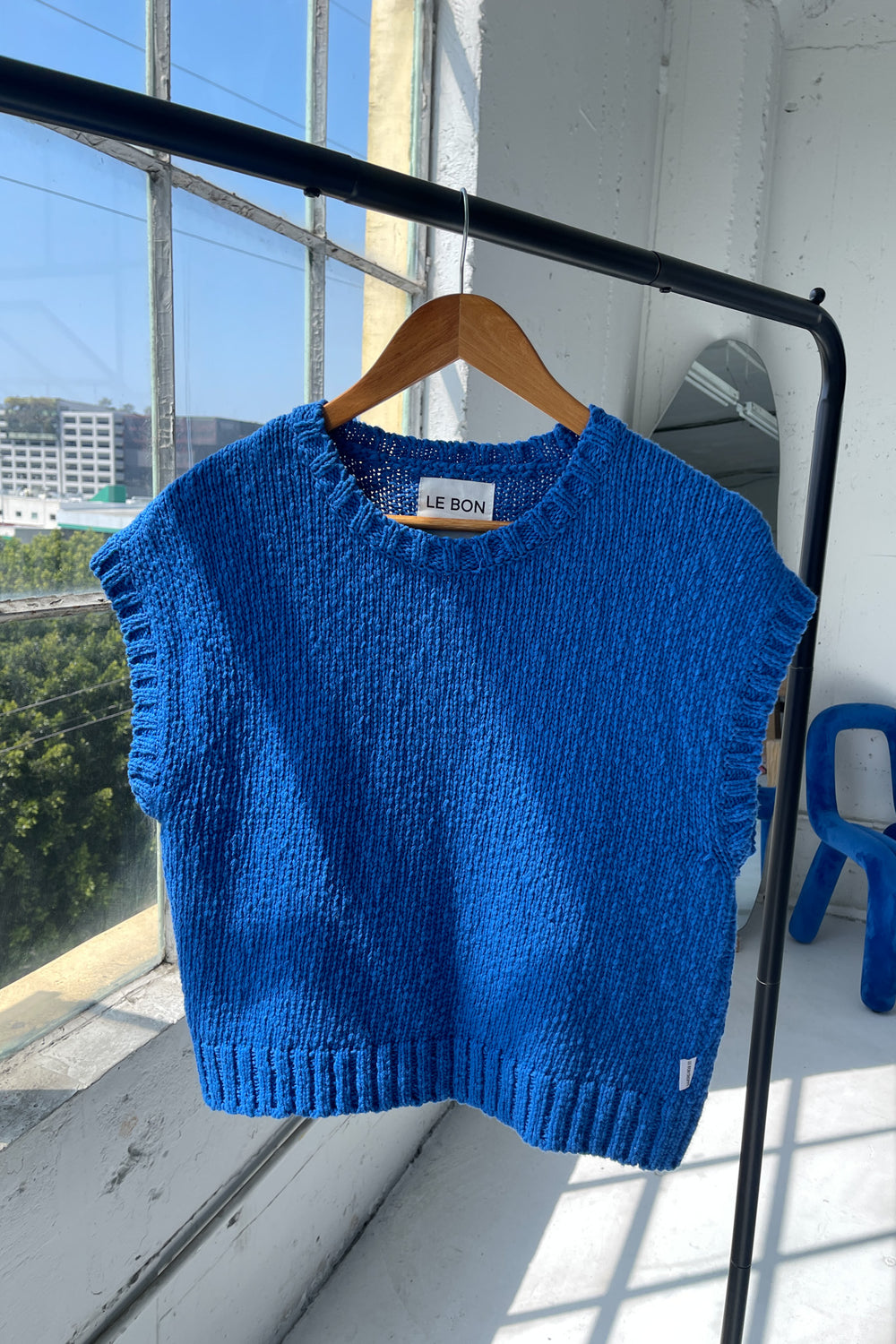 Pierre Cotton Sweater Top -  Blue