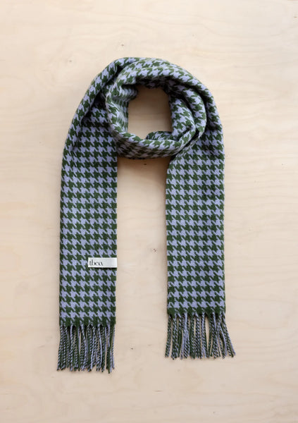 Lambswool Scarf in Olive and Lilac Houndstooth