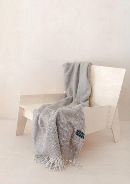 Natural Herringbone Small Recycled Wool Blanket