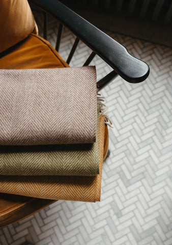 Natural Herringbone Small Recycled Wool Blanket