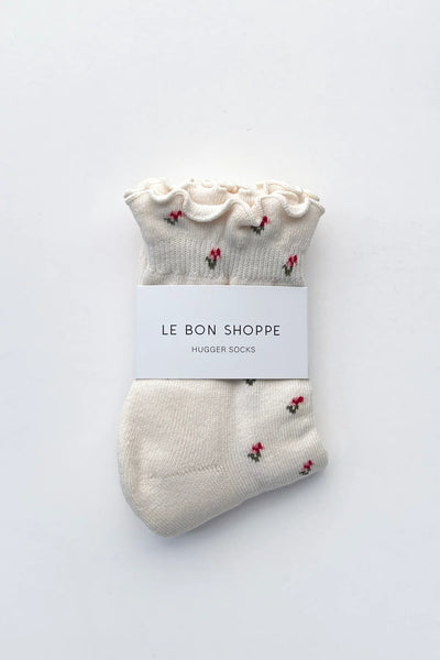 Petal Ruffled Hugger Crew Socks - Cream/Floral